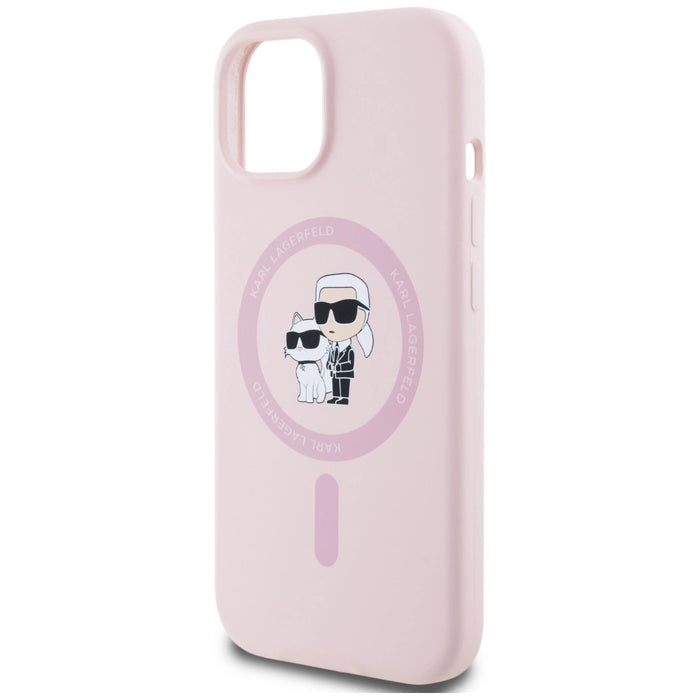 Силиконов калъф Karl Lagerfeld Karl&Choupette MagSafe за iPhone 15 Plus - розов