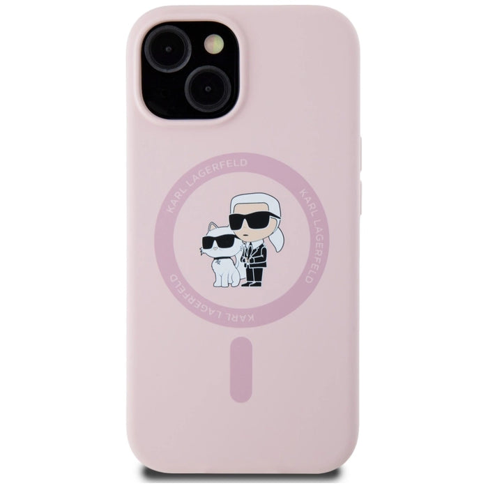 Силиконов калъф Karl Lagerfeld Karl&Choupette MagSafe за iPhone 15 Plus - розов