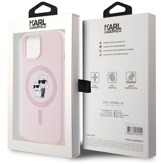Силиконов калъф Karl Lagerfeld Karl&Choupette MagSafe за iPhone 15 Plus - розов