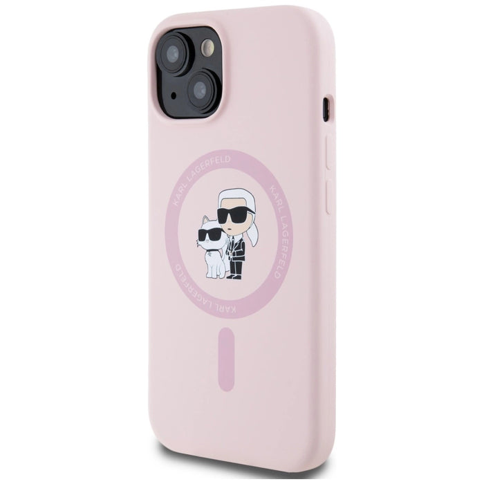 Силиконов калъф Karl Lagerfeld Karl&Choupette MagSafe за iPhone 15 Plus - розов