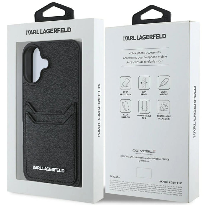 Karl Lagerfeld HC Grained PU Cardslot Metal Elong iPhone 16 Case - черен