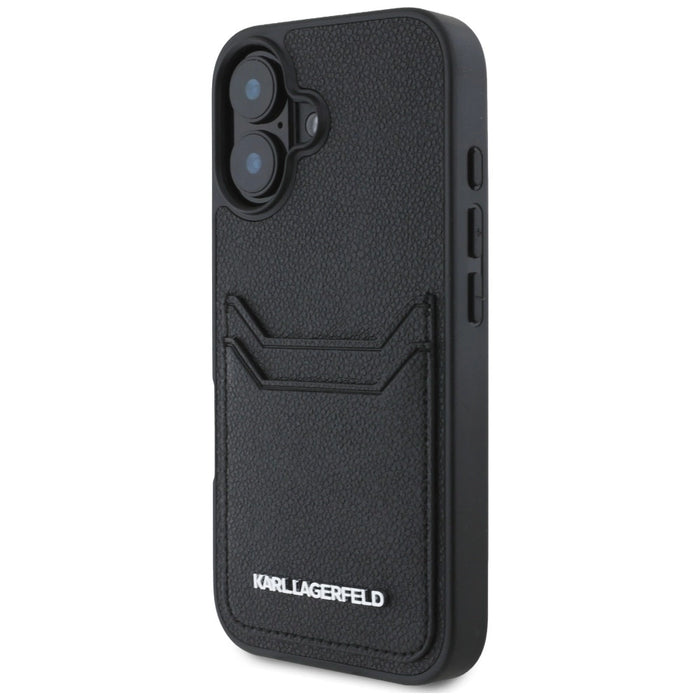 Karl Lagerfeld HC Grained PU Cardslot Metal Elong iPhone 16 Case - черен