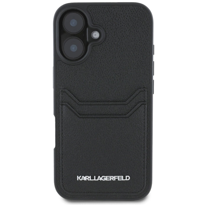 Karl Lagerfeld HC Grained PU Cardslot Metal Elong iPhone 16 Case - черен