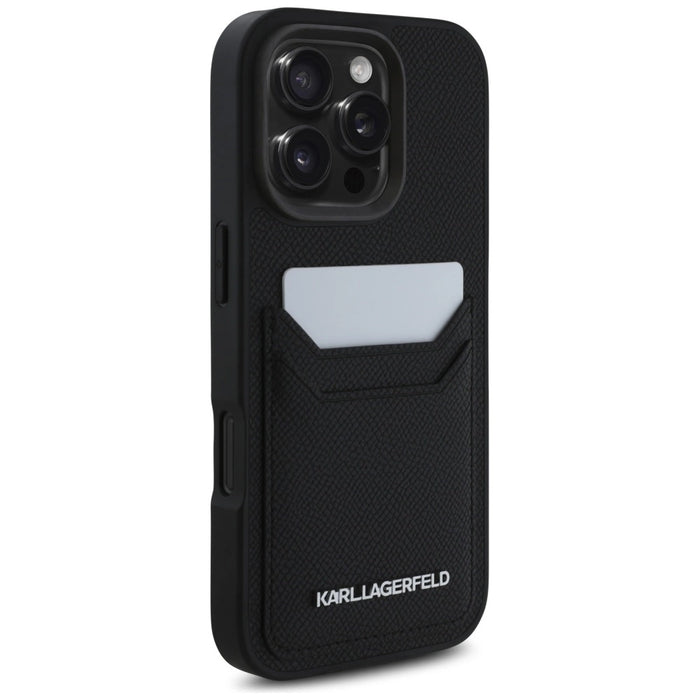 Karl Lagerfeld HC Grained PU Cardslot Metal Elong iPhone 16 Pro Case - черен