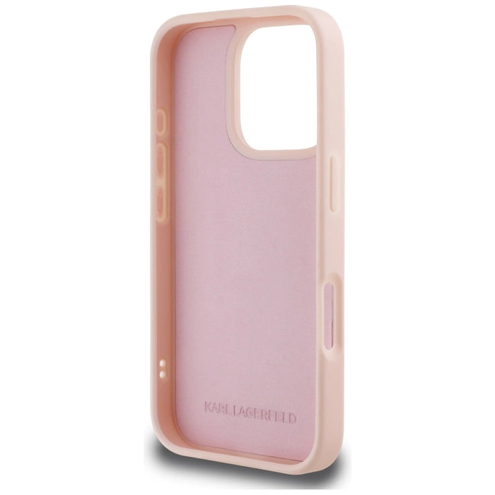 Karl Lagerfeld 3D гумен монограм и калъф Choupette за iPhone 16 Pro Max - розов