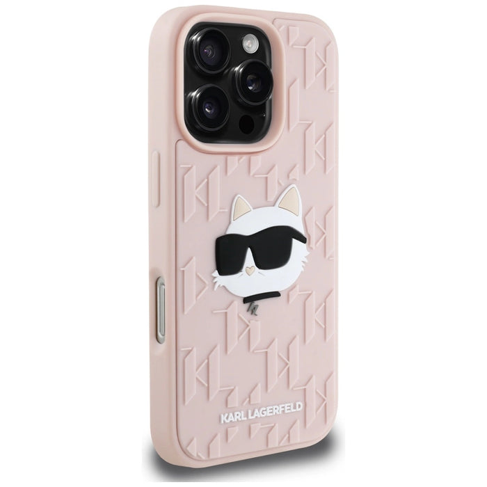 Karl Lagerfeld 3D гумен монограм и калъф Choupette за iPhone 16 Pro Max - розов