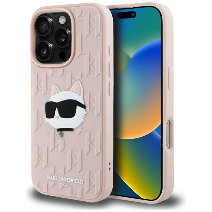 Karl Lagerfeld 3D гумен монограм и калъф Choupette за iPhone 16 Pro Max - розов