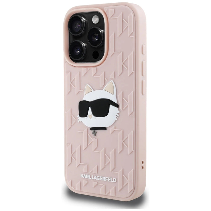 Karl Lagerfeld 3D гумен монограм и калъф Choupette за iPhone 16 Pro Max - розов