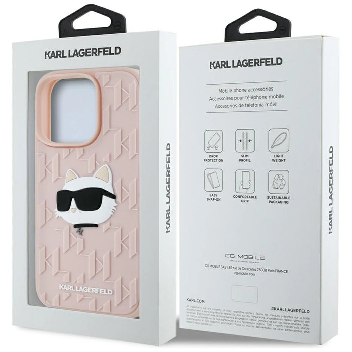 Karl Lagerfeld 3D гумен монограм и калъф Choupette за iPhone 16 Pro - розов