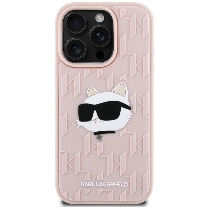 Karl Lagerfeld 3D гумен монограм и калъф Choupette за iPhone 16 Pro - розов