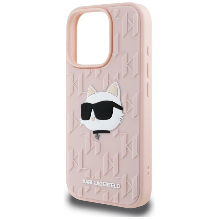 Karl Lagerfeld 3D гумен монограм и калъф Choupette за iPhone 16 Pro - розов