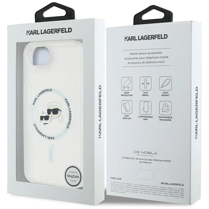 Калъф Karl Lagerfeld IML Metal Karl & Choupette Heads MagSafe iPhone 16e - бял