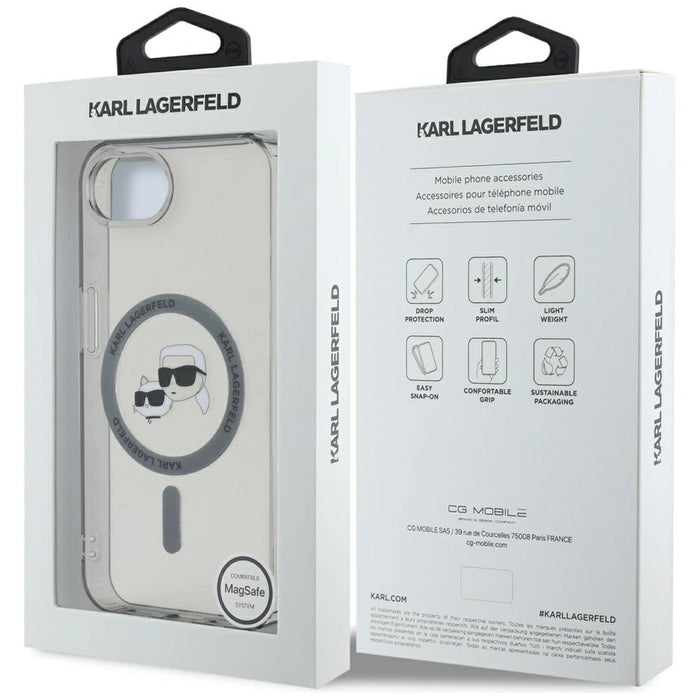 Калъф Karl Lagerfeld IML Metal Karl & Choupette Heads MagSafe iPhone 16e - черен