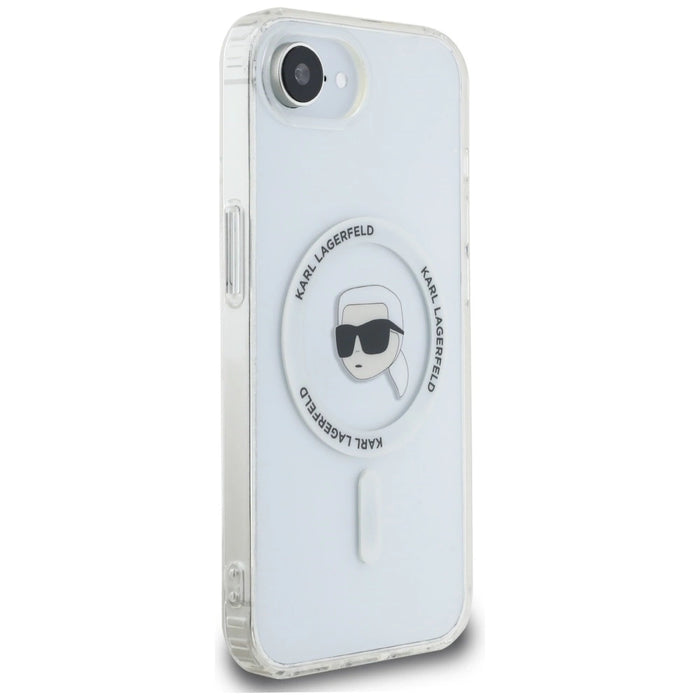 Калъф Karl Lagerfeld IML Metal Karl Head MagSafe за iPhone 16e бял