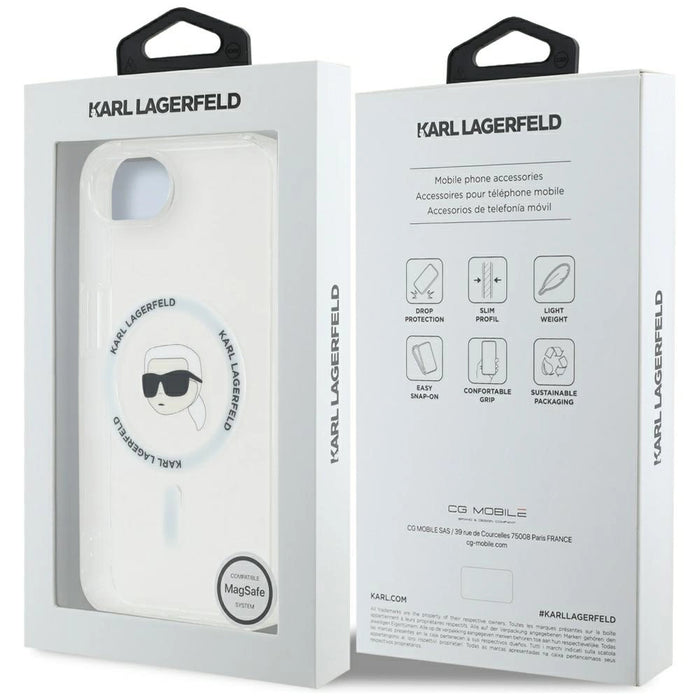 Калъф Karl Lagerfeld IML Metal Karl Head MagSafe за iPhone 16e бял