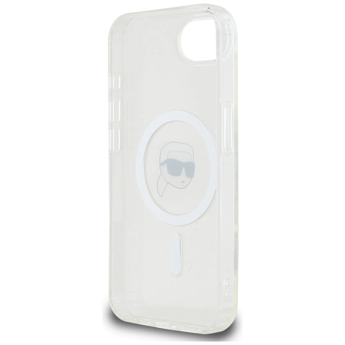 Калъф Karl Lagerfeld IML Metal Karl Head MagSafe за iPhone 16e бял