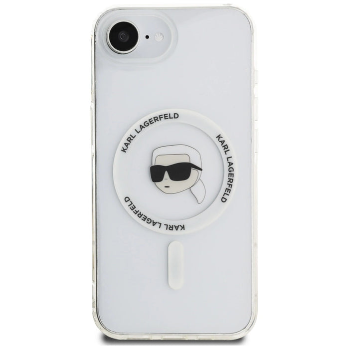 Калъф Karl Lagerfeld IML Metal Karl Head MagSafe за iPhone 16e бял