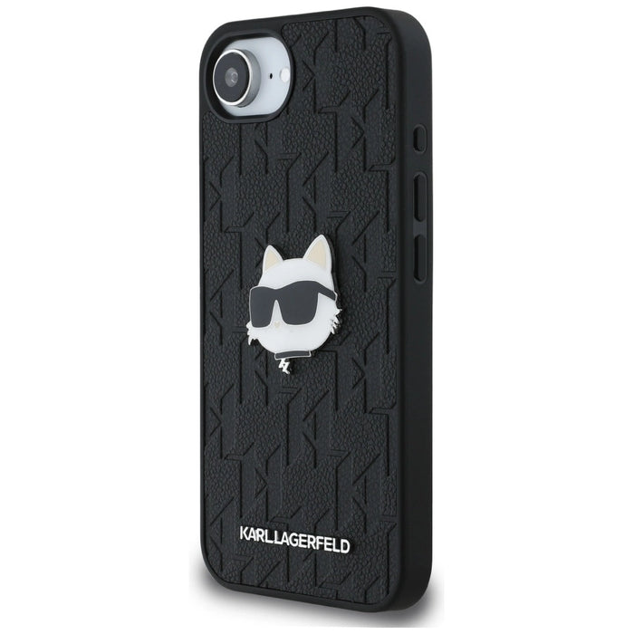 Карл Лагерфелд монограм Choupette Head Pin iPhone 16e Калъф - черен