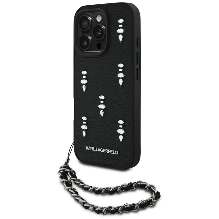Калъф Karl Lagerfeld Saffiano Crystals с верижка за iPhone 16 Pro Max - черен