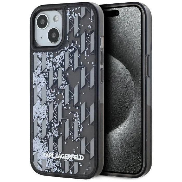 Karl Lagerfeld Liquide Glitter Monogram Gradient Case iPhone 15 - черен