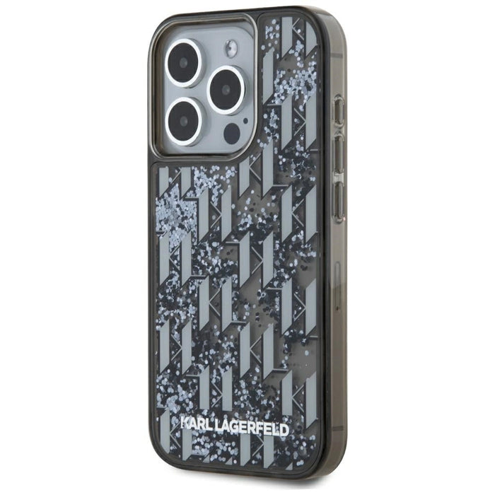 Калъф Karl Lagerfeld Liquide Glitter Monogram Gradient iPhone 15 Pro - черен