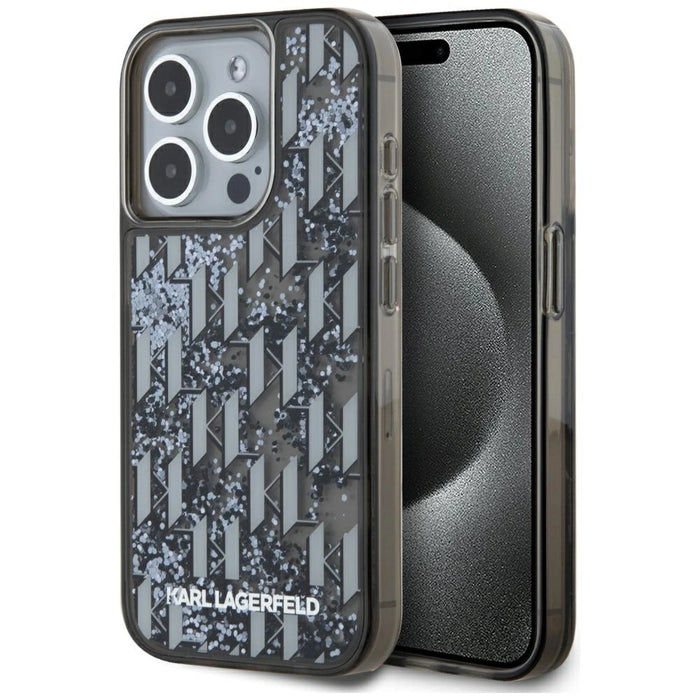 Karl Lagerfeld Liquide Glitter Monogram Gradient Case iPhone 15 Pro Max - черен