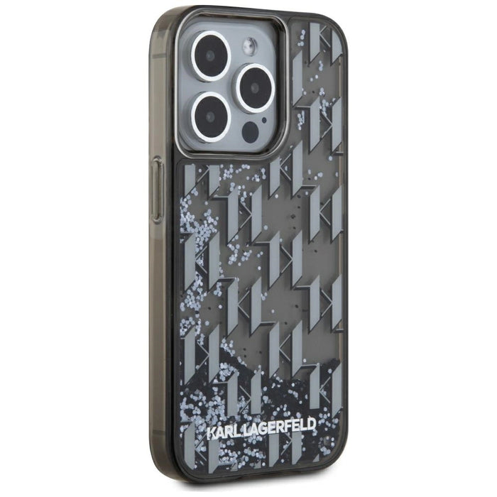 Karl Lagerfeld Liquide Glitter Monogram Gradient Case iPhone 15 Pro Max - черен