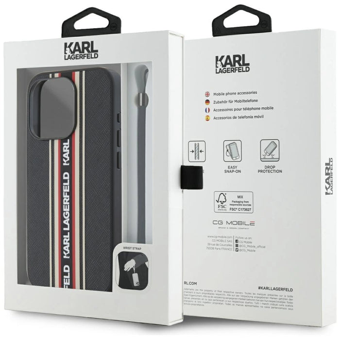 Калъф Karl Lagerfeld Saffiano Athleisure Stripes Cord iPhone 15 Pro Max - червен