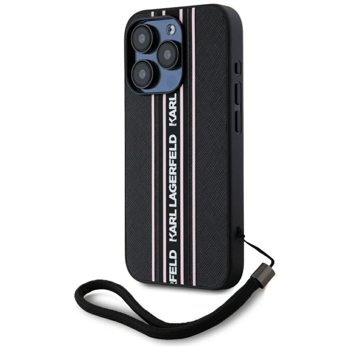 Калъф Karl Lagerfeld Saffiano Athleisure Stripes Cord iPhone 15 Pro - розов