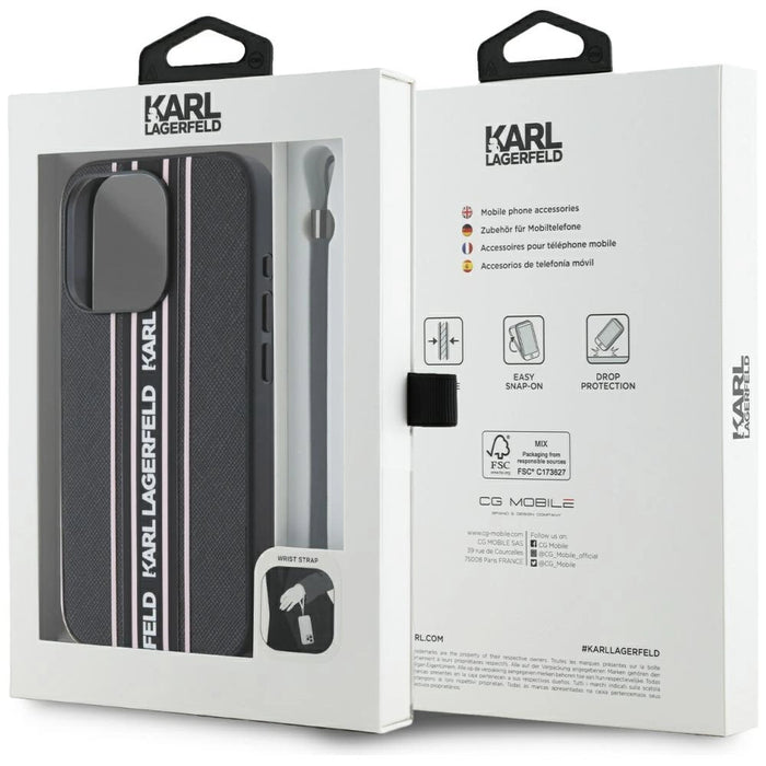 Калъф Karl Lagerfeld Saffiano Athleisure Stripes Cord iPhone 15 Pro - розов