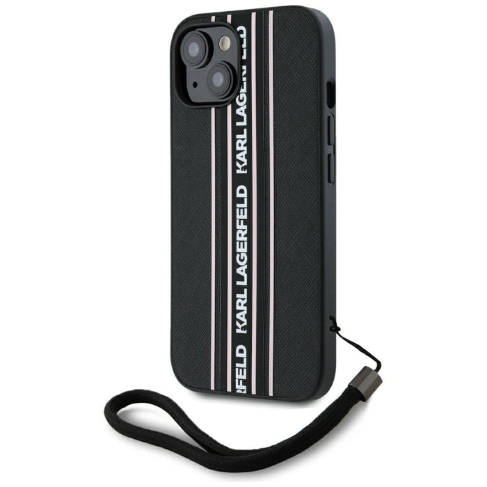 Калъф Karl Lagerfeld Saffiano Athleisure Stripes Cord iPhone 15 - розов