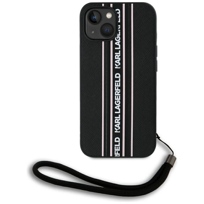 Калъф Karl Lagerfeld Saffiano Athleisure Stripes Cord iPhone 15 - розов