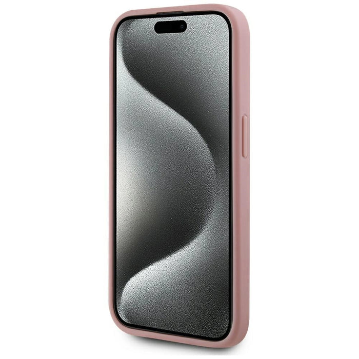 Карл Лагерфелд Набръчкан метален подпис iPhone 15 Pro Max Case - розов