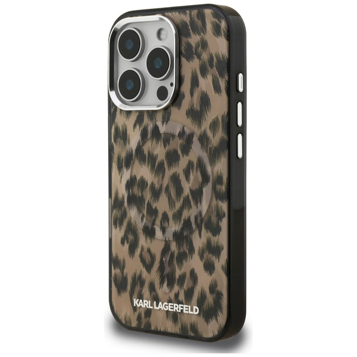 Karl Lagerfeld IML Leopard Pattern MagSafe Case за iPhone 16 Pro Max - кафяв