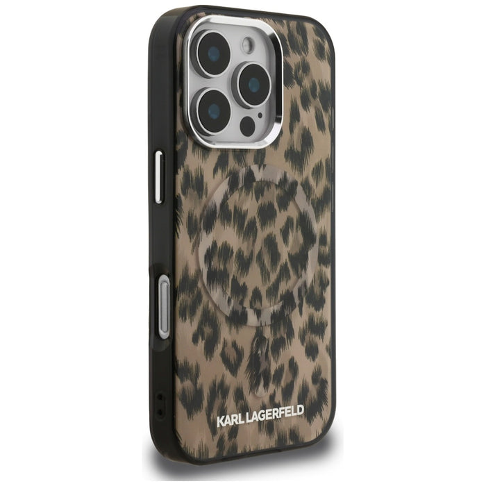 Karl Lagerfeld IML Leopard Pattern MagSafe Case за iPhone 16 Pro Max - кафяв