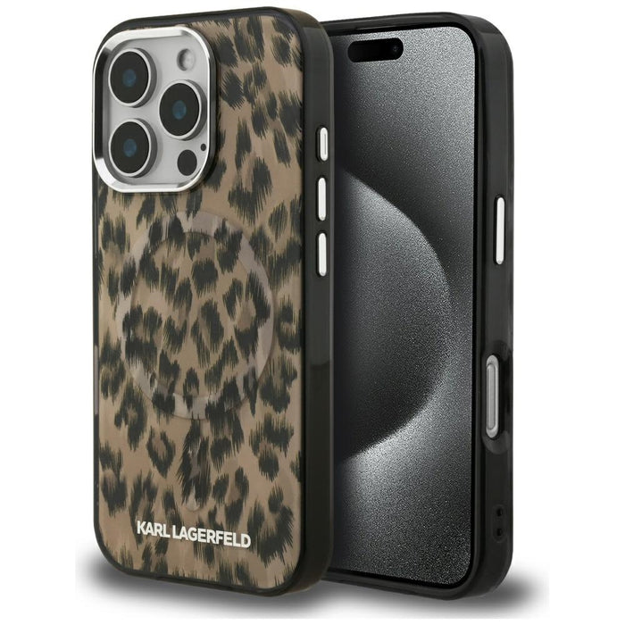 Karl Lagerfeld IML Leopard Pattern MagSafe Case за iPhone 16 Pro Max - кафяв