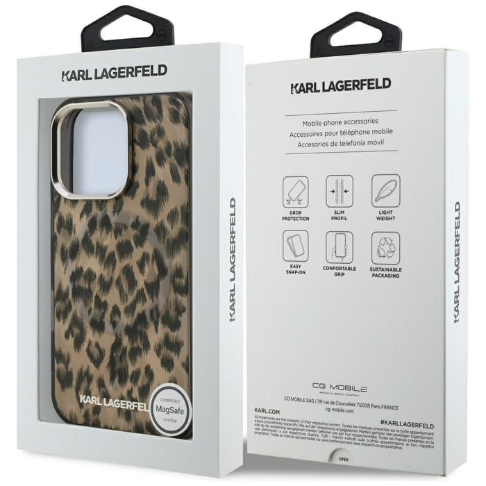 Karl Lagerfeld IML Leopard Pattern MagSafe Case за iPhone 16 Pro Max - кафяв