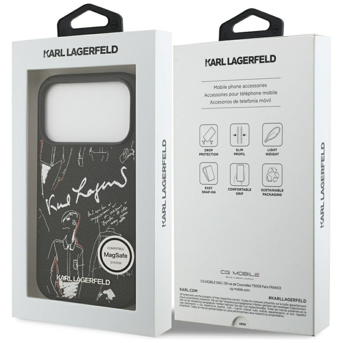 Karl Lagerfeld Grained Pattern & Logo MagSafe Case за iPhone 17 Pro - черен