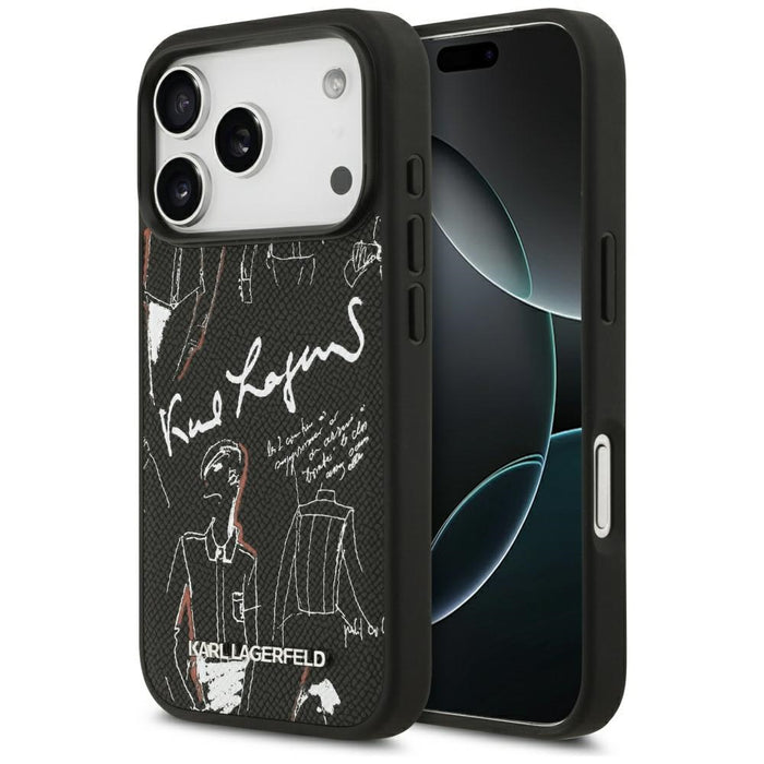 Karl Lagerfeld Grained Pattern & Logo MagSafe Case за iPhone 17 Pro - черен