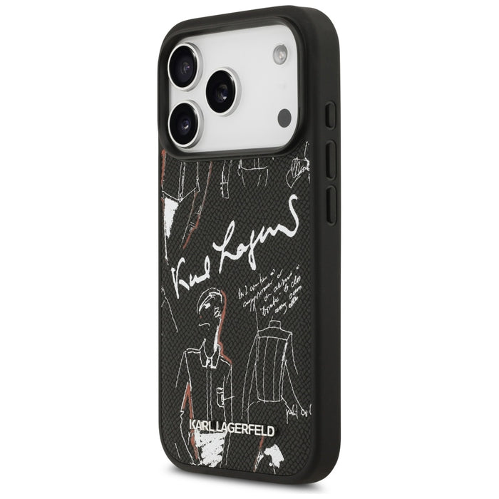Karl Lagerfeld Grained Pattern & Logo MagSafe Case за iPhone 17 Pro - черен