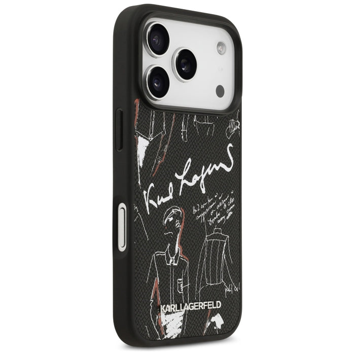 Karl Lagerfeld Grained Pattern & Logo MagSafe Case за iPhone 17 Pro - черен