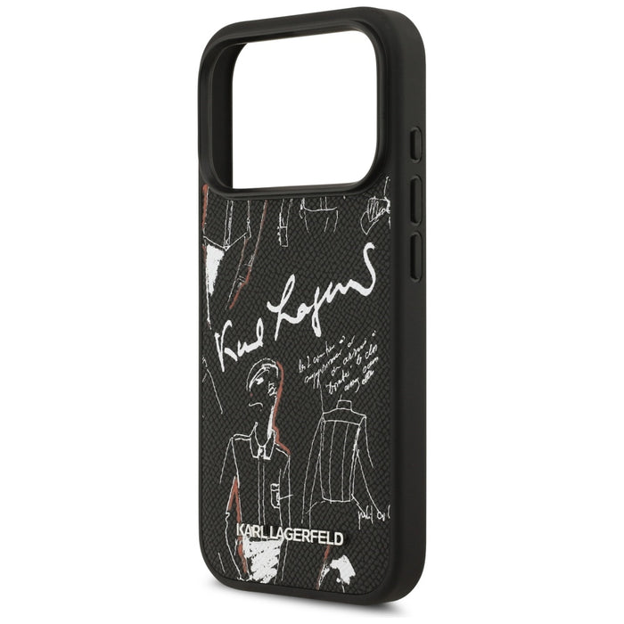Karl Lagerfeld Grained Pattern & Logo MagSafe Case за iPhone 17 Pro - черен