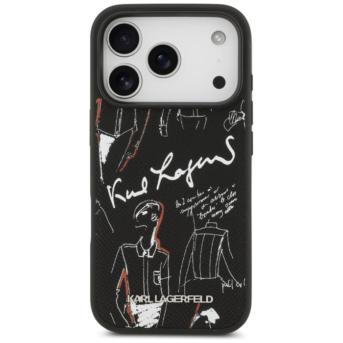 Karl Lagerfeld Grained Pattern & Logo MagSafe Case за iPhone 17 Pro - черен