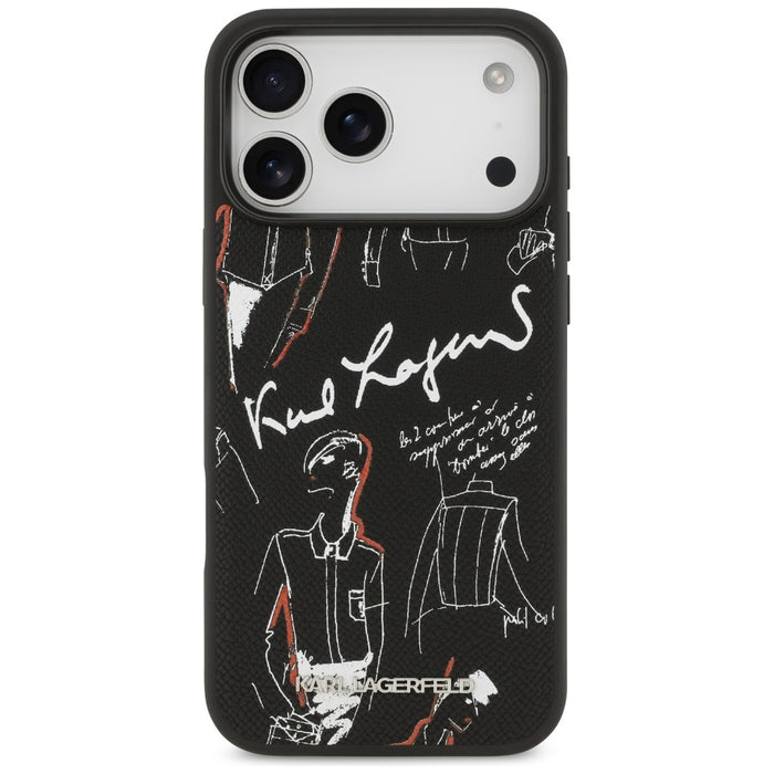 Karl Lagerfeld Grained Pattern&Logo MagSafe Case за iPhone 17 Pro Max - черен