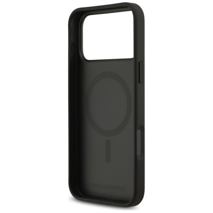 Karl Lagerfeld Grained Pattern&Logo MagSafe Case за iPhone 17 Pro Max - черен