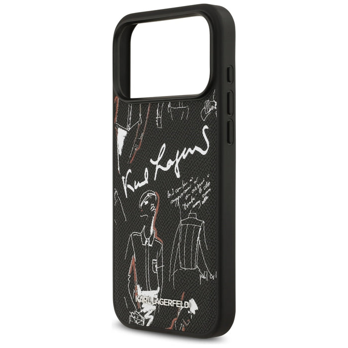 Karl Lagerfeld Grained Pattern&Logo MagSafe Case за iPhone 17 Pro Max - черен