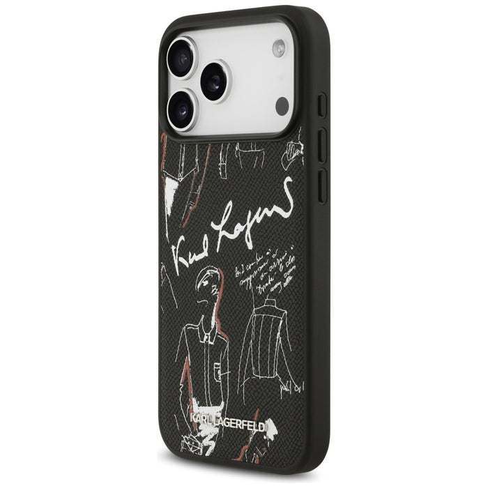 Karl Lagerfeld Grained Pattern&Logo MagSafe Case за iPhone 17 Pro Max - черен