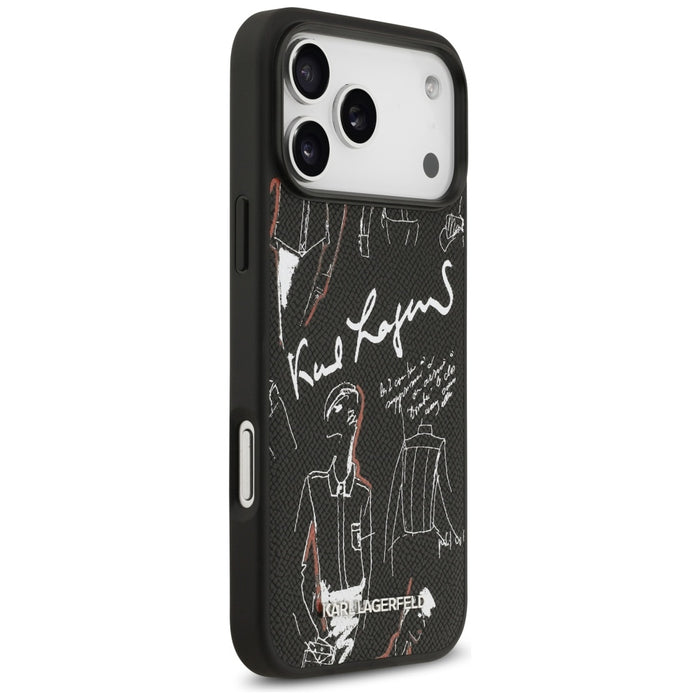 Karl Lagerfeld Grained Pattern&Logo MagSafe Case за iPhone 17 Pro Max - черен