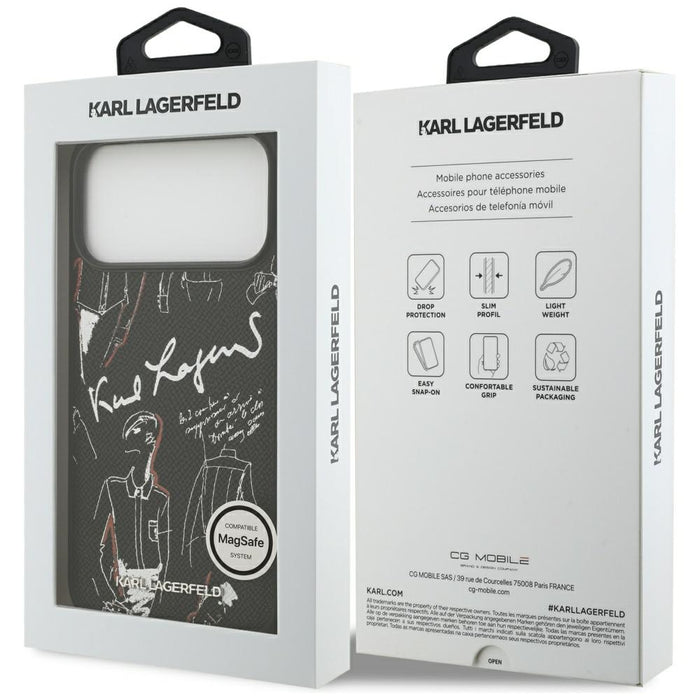 Karl Lagerfeld Grained Pattern&Logo MagSafe Case за iPhone 17 Pro Max - черен