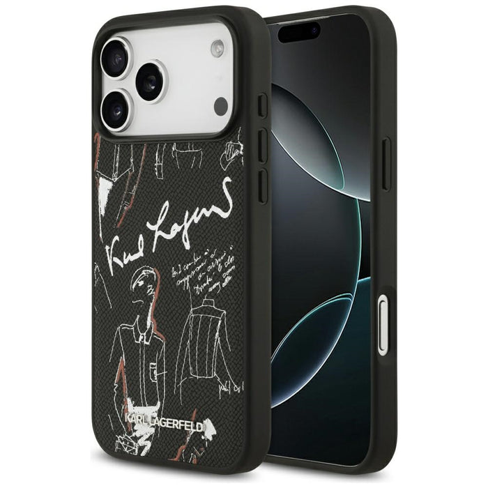 Karl Lagerfeld Grained Pattern&Logo MagSafe Case за iPhone 17 Pro Max - черен